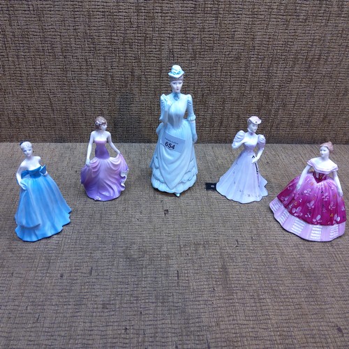 654 - Five Coalport figurines including Kimberly , Celina , Nina, Kristine & Cheryl .