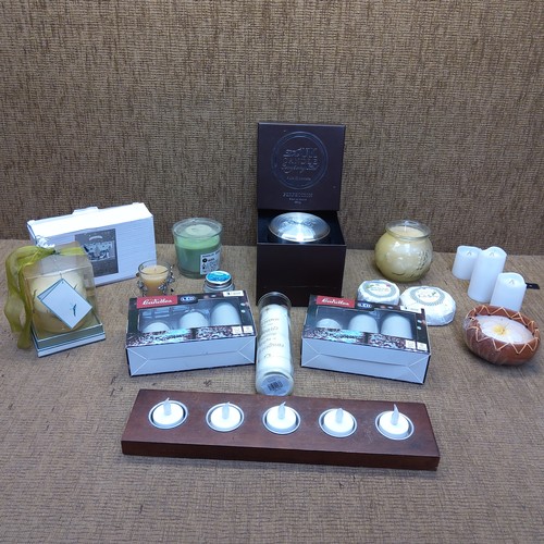 113 - Candles and LED candles including a boxed retail UK Candle company 650g.