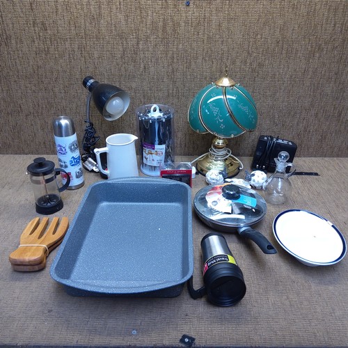 128 - Kitchen items, touch lamp and a table lamp.