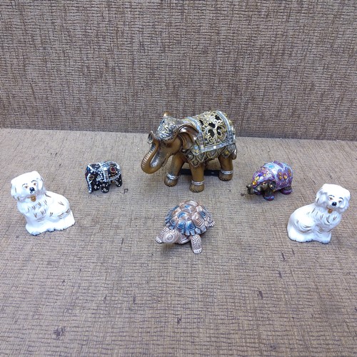 656 - Elephant's, small Beswick dogs and wade.