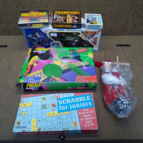 135 - selection of vintage games including Nerf ping pong and a battery operated space star
