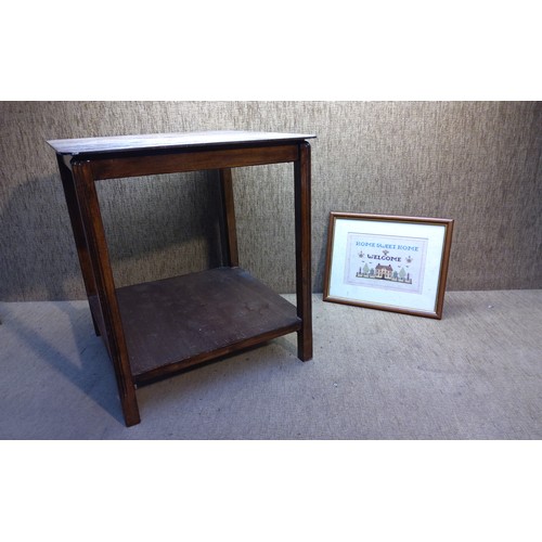 184 - wooden hallway/side table and home sweet home embroidery picture