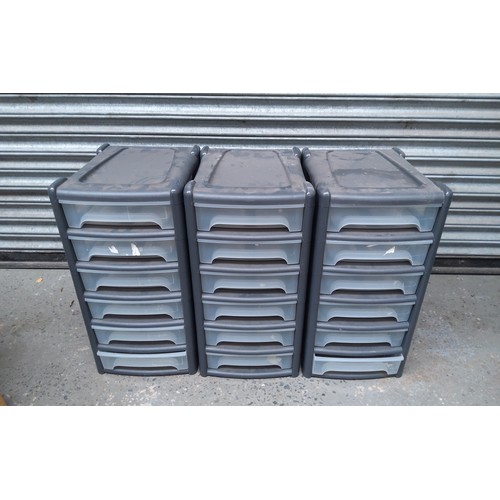 195 - Three sets of six drawer plastic storage units