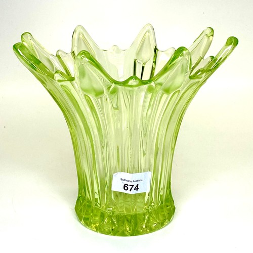 674 - Uranium glass vase (slight chip inside)