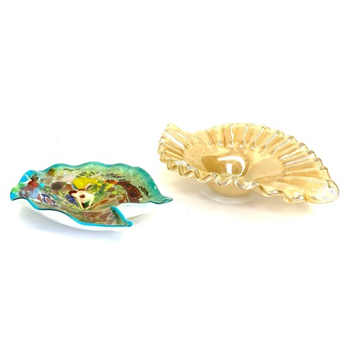 675 - Two murano glass oyster shaped bowls.