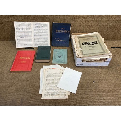 244 - Collection of sheet music and music books including 'Sacred Songs & Solos' and 'The Messiah'.