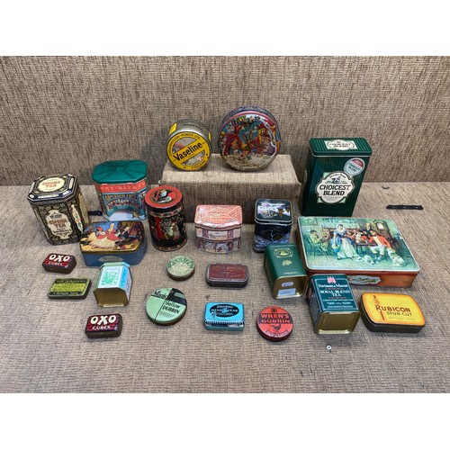 1218 - Large collection of vintage tins including Alice in the wonderland and vaseline.