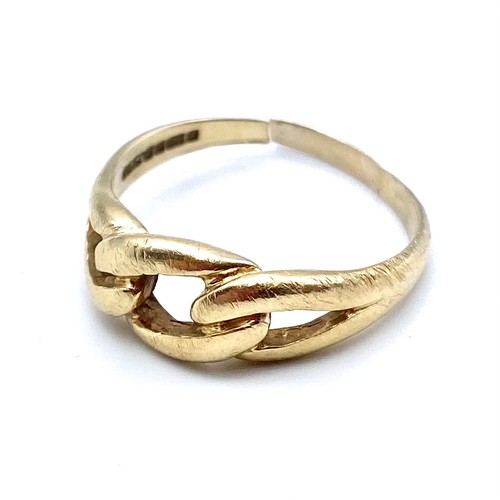 886 - 9ct gold ring (cut) 3g.