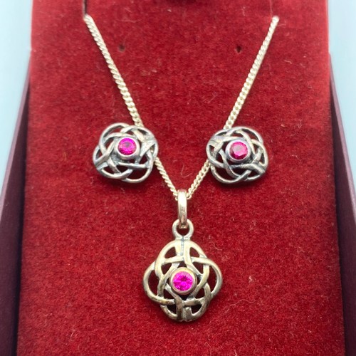 906 - Past times silver Celtic styled necklace and earrings.