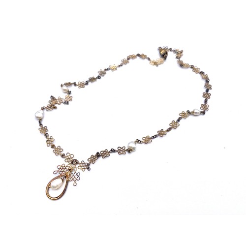 907 - 22ct gold plated on sterling silver vintage necklace with sea pearls. With original paperwork from 1... 
