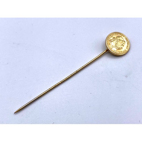 938 - Cravat pin with a 1 Ducat gold coin (tested as high quality gold  (NHMMYOMU)12mm wide. 1.2g