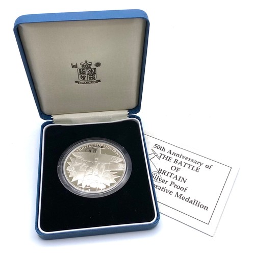 956 - Royal mint 50th Anniversary of the battle of Britain Silver proof coin. 53.3g.