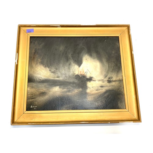 530 - Oil on board painting of a night seascape signed Butmore 85 61cm x 51cm.