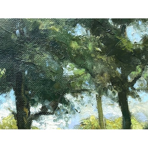 1437 - Framed painting by Welsh artist Kath Mallon / Nee Monnelly  of a wooded scene 49cm x 41cm.