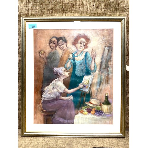 1438 - Framed painting by Welsh artist Kath Mallon / Nee Monnelly  of Ladies painting 57cm x 49cm.