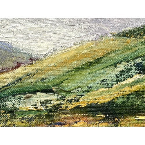 1441 - Framed painting by Welsh artist Kath Mallon / Nee Monnelly  of  the Welsh Valley 60cm x 49cm.