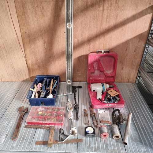 452 - Tools and fixings including a vintage Wolf cased drill.