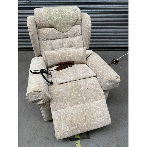 64 - Oatmeal Willow brook massage unit  electric reclining chair with heat pad and recline head cushion .... 