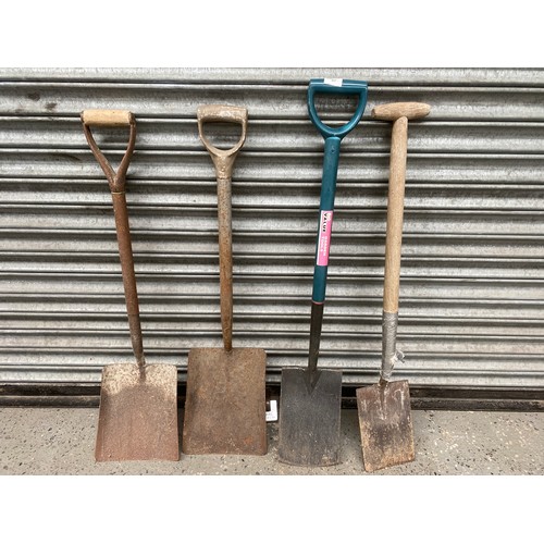 57 - Four garden spades and shovels.