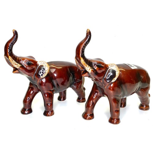1052 - Pair of flambe ceramic elephants , some damage to one trunk (25cm tall) and old english sheepdog ( 2... 