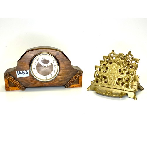 1053A - Antique brass letter rack and an Enfield James Walker mantle clock.