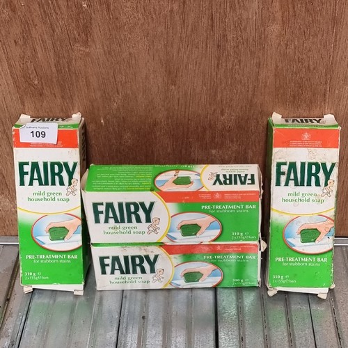 109 - Four boxes of vintage Mild green Fairy Liquid soap.