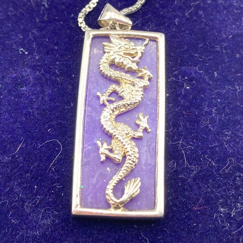 1246 - Silver Chinese dragon ingot pendant necklace.