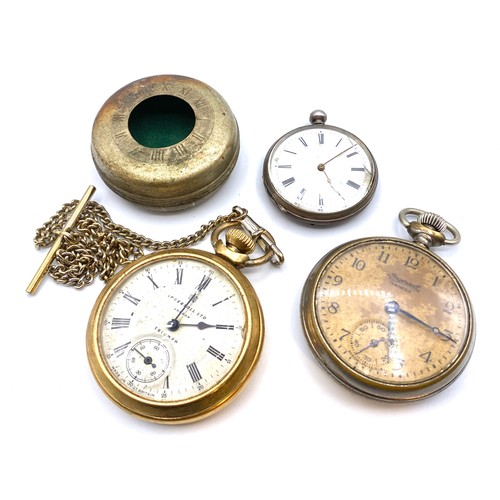 1249 - Three vintage pocket watches one Gold plated Ingersoll working with albert chain.