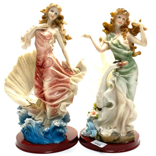 1065 - Pair of hand sculpted fibre optic lady figurines on wooden bases 36cm tall.
