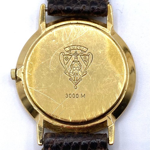 1258 - Vintage gold plated Gucci 3000M 33mm wristwatch with papers.