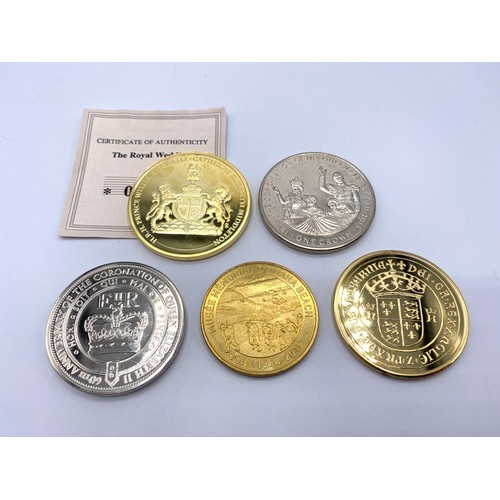 1264 - Collection of gold plated and silver plated commemorative coins including 2013 Two dollars and one c... 