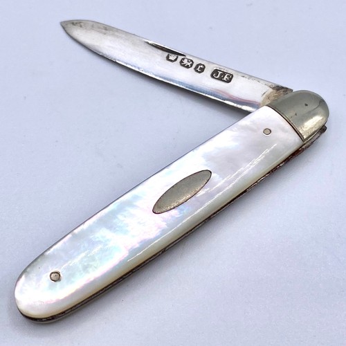 1267 - Silver and mother of pearl Fruit knife Made by James Fenton Sheffield 1895.