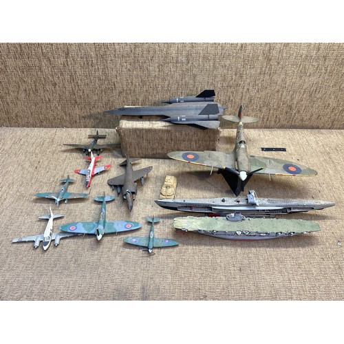 680 - Collection of hand made war planes and boats.