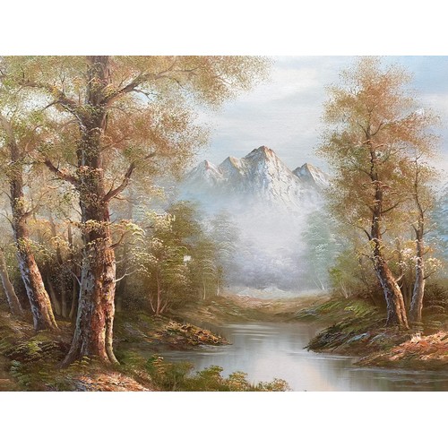 1537 - Woodland scene oil on canvas painting 103cm x 73cm.