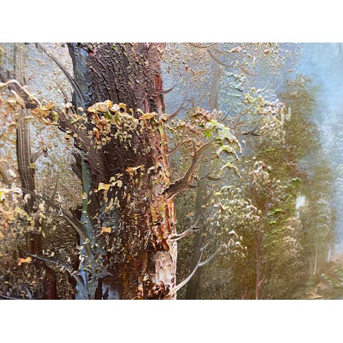 1537 - Woodland scene oil on canvas painting 103cm x 73cm.