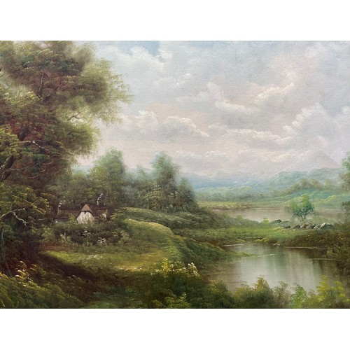 1538 - Countryside landscape oil on canvas with gold guilted frame signed  E. Gray 100cm x 68cm.