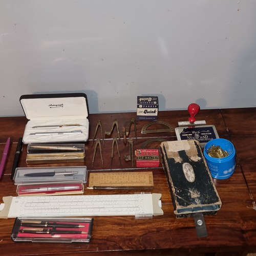 536 - Collection of vintage stationery items including boxed Parker pen.