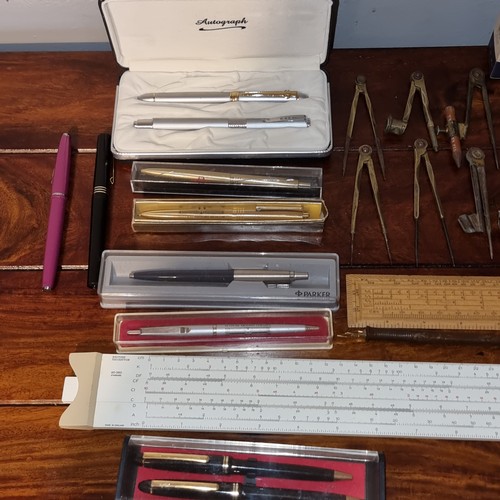 536 - Collection of vintage stationery items including boxed Parker pen.