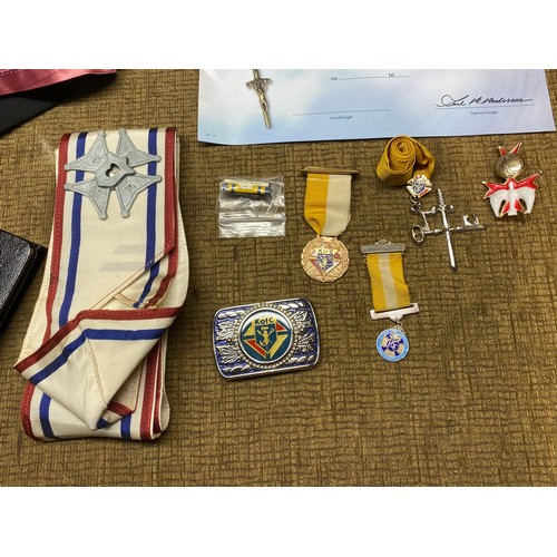 1553 - A selection of items in relation to The knights of Columbus including uniform, medal and badges.