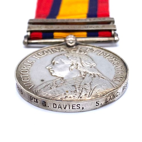 1279 - Queens South Africa Medal awarded to 5815 Pte G Davies South Lancs Regiment. Two Clasps, Orange Free... 