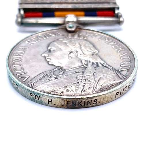 1282 - Queens South Africa Medal awarded to 8155 Pte H Jenkins Rifle Brigade. Four clasps. Transvaal, South... 