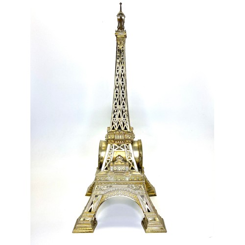 1285 - Antique French, Gilt and Brass Eiffel Tower Mantel Clock. Produced in the late 19th Century as a sou... 