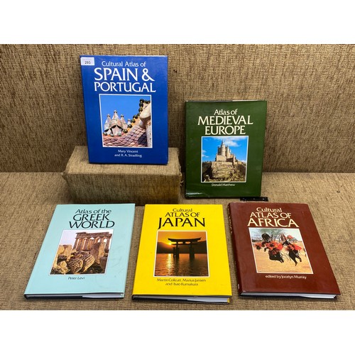 293 - Five Cultural Atlases including Spain & Portugal, Medievil Europe, Greek World , Africa and Japan.