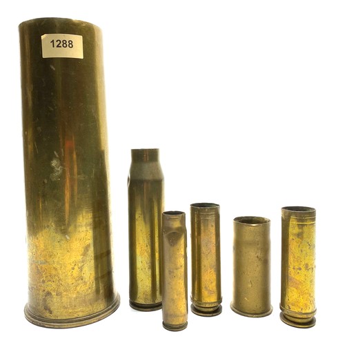 1288 - 6 Antique brass ammunition shells.