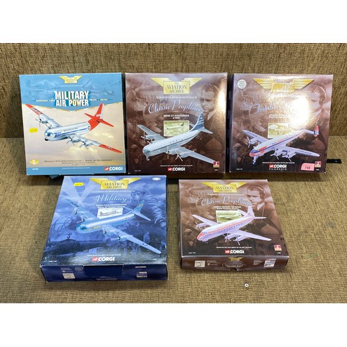 748 - Five Boxed Corgi aircraft to include: Lockheed Constellation 47505, Boeing 377 Stratocruiser 48105, ... 