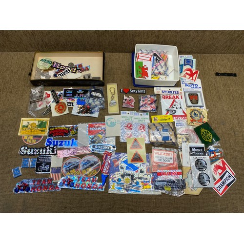 1144 - Collection of vintage motoring stickers and badges mostly Vauxhall and motorbike stickers from the 1... 