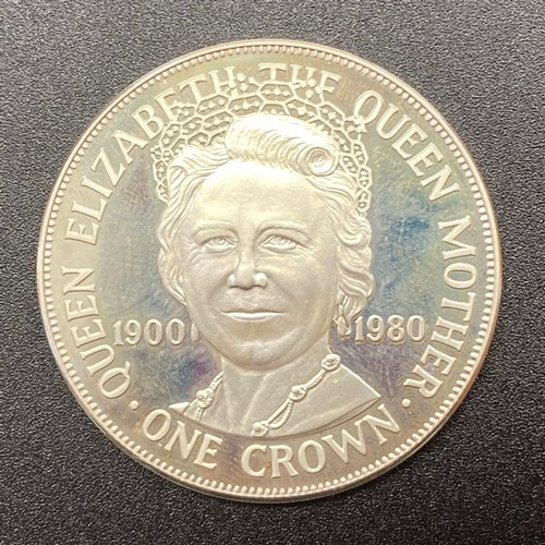 1296 - Silver proof coin, Pobjoy mint, Queen Mother 1900-1980 One Crown.