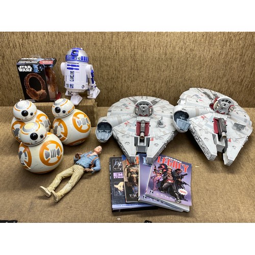 781 - Collection of vintage star wars items including three BB-8, 2 R2D2 and two millennium falcons.