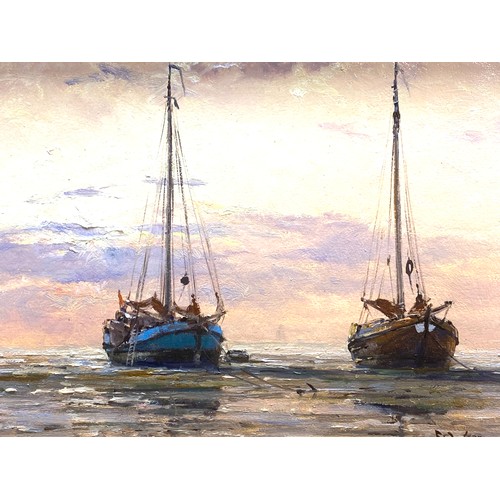 1134 - Oil on board boat signed signed F.Gorhum . 35 cm x 30 cm.