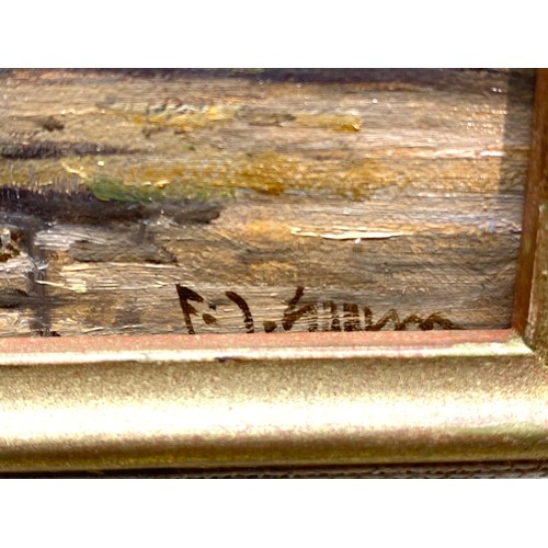 1134 - Oil on board boat signed signed F.Gorhum . 35 cm x 30 cm.